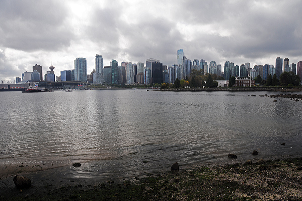 Vancouver British Columbia Canada view of city skyline skyscrapers from Stanley Park