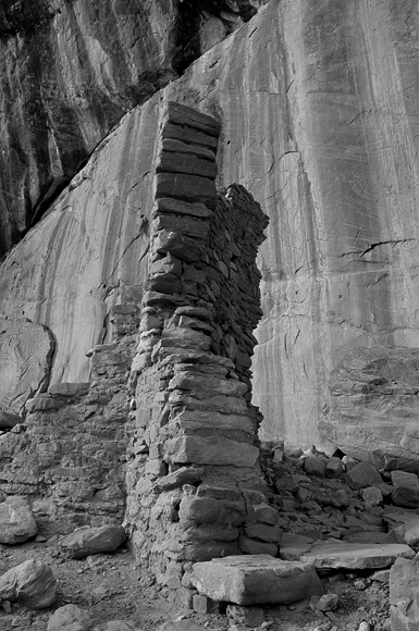 Arch Canyon Utah Ancestral Puebloan Anasazi Ruins Building Wall By Sandstone Overhanging Cliff