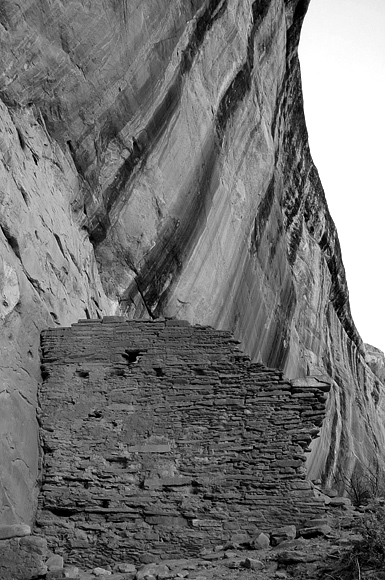 Arch Canyon Utah Ancestral Puebloan Anasazi Ruins Building Wall Below Sandstone Overhanging Cliff