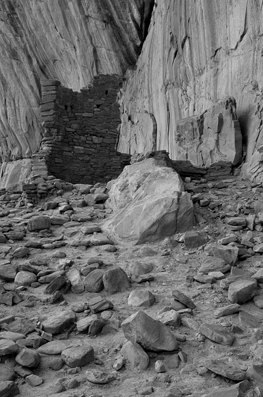 Arch Canyon Utah Ancestral Puebloan Anasazi Ruins Building Walls And Rocks By Sandstone Overhanging Canyon Cliff Walls