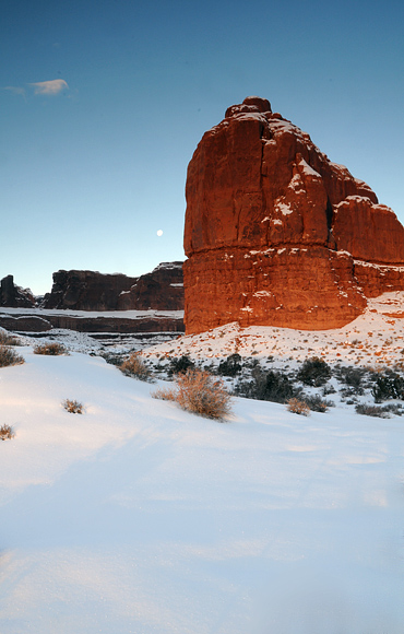 Arches National Park Butte Near La Sal Mountains Viewpoint At Sunrise With Snow