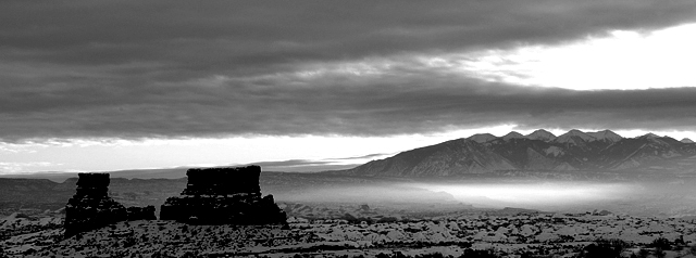 Arches National Park Sunrise Through Clouds From La Sal Mountains Viewpoint