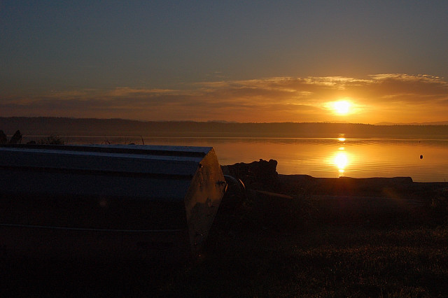 Sunrise At Bells Beach In Langley On Whidbey Island, Looking Over Saratoga Passage To Camano Island