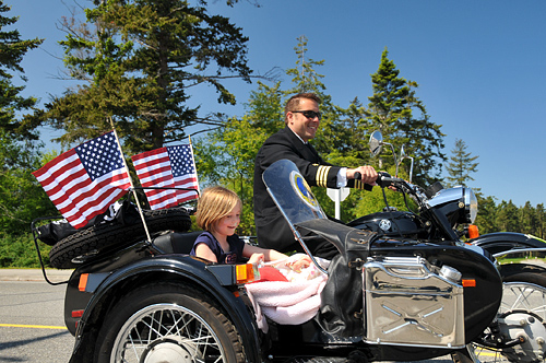 Coupeville Memorial Day Parade 2009 On Whidbey Island, Motorcycle With Sidecar And Smiling Girl Passenger