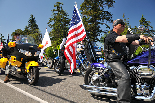 Coupeville Memorial Day Parade 2009 On Whidbey Island, Motorcycles With American Flag