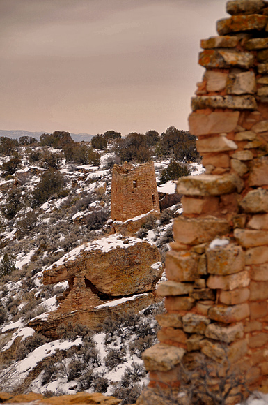 Hovenweep National Monument Park Square Tower Group Ancestral Puebloan Anasazi Ruins Wall And Buildings Around Edge Of Little Ruin Canyon