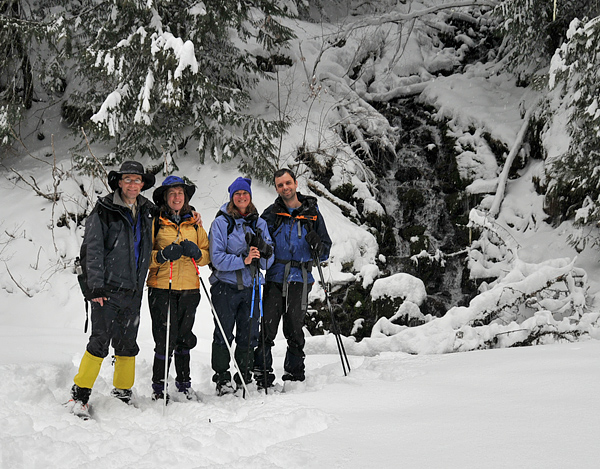 Mount Rainier National Park Westside Road Cross-Country Skiing Group By Small Waterfall