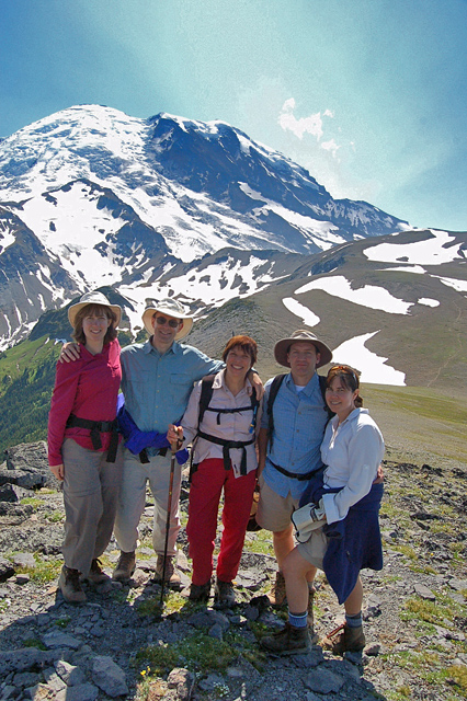 Happy Hikers On Burroughs Mountain Trail In Mt Rainier National Park