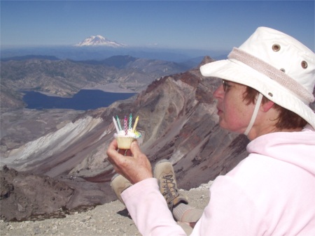 Birthday Cake On Mt St Helens With Mt Baker View