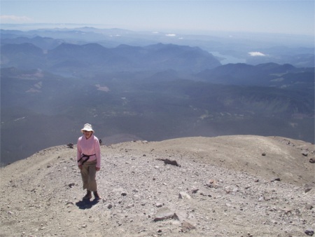 Mom Nearing Top Of Mt St Helens Near Crater Rim Summit