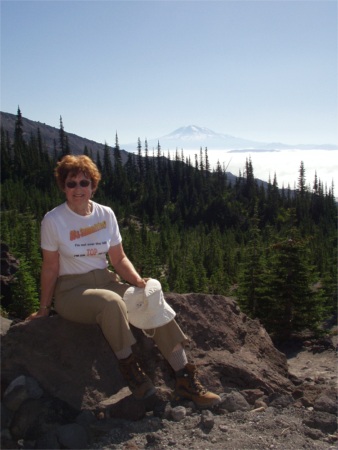 Mom With Mt. Adams View On Trail To Crater Rim Summit Of Mt St Helens