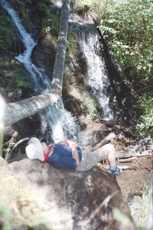 Dad Sleeping Above Waterfalls On Cascade Creek Trail  In Moran State Park, Orcas Island, San Juan Islands