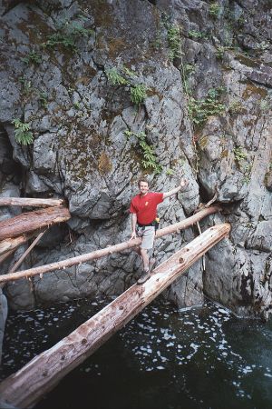 Scott Crossing Log Above River Between Fantastic Falls And Monster Falls