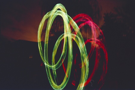 Green And Red Fire Twirling, Poi Spinner At Seattle Kilt Party