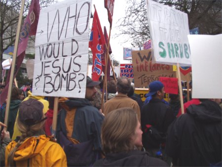 Signs At Seattle Peace March Against Iraq War