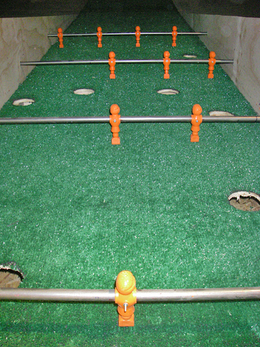 Seattle Smash Putt Miniature Golf Course Capitol Hill Foosball Players Moving Across Playing Field