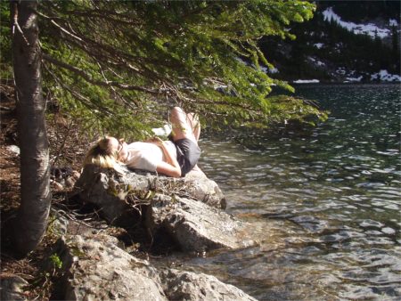 Teresa Relaxing By Snow Lake