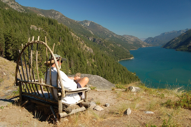 Dad In Chair At Buckner's Point, Stehekin, Lake Chelan