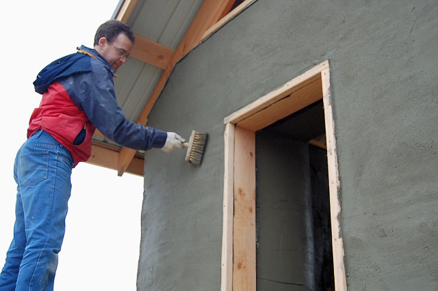 Ellensburg Straw Bale Construction Plastering Workshop Barn Raising, Finish Pattern Brushing