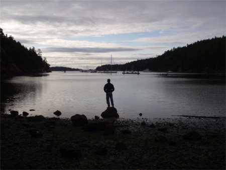 Josh At Dusk On Reid Harbor, Stuart Island State Park