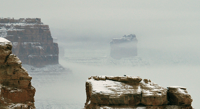 Valley Of The Gods Comb Wash View From Moki Dugway Utah State Route 261 Fog Around Mesas And Buttes