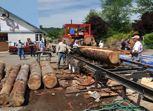 Wild Thyme Farm Oakville Lumber Milling And Drying Workshop By NCF / NNRG, Removing Board From Log On Band Saw