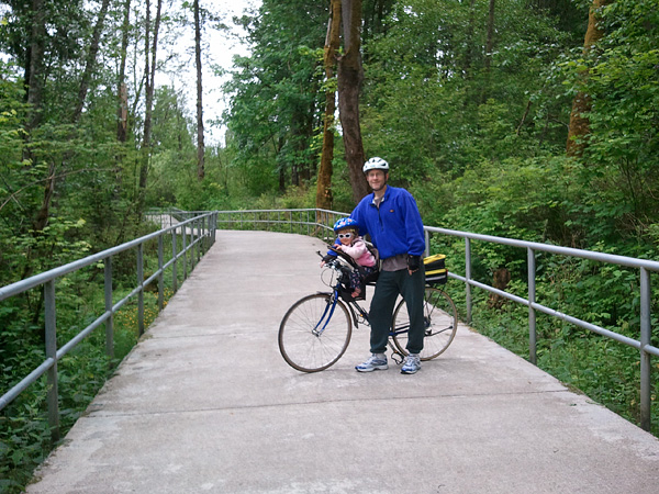 Soos Creek Trail Renton to Kent bicycling, running, walking, horseback riding path on elevated concrete bridge across wetlands