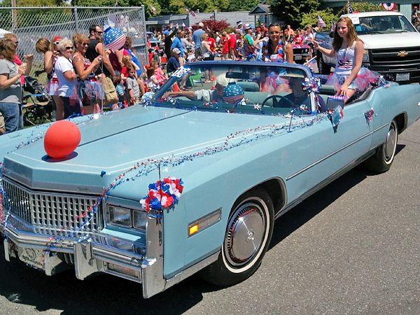 Maxwelton 4th of July Parade Cadillac convertible in Clinton on Whidbey Island