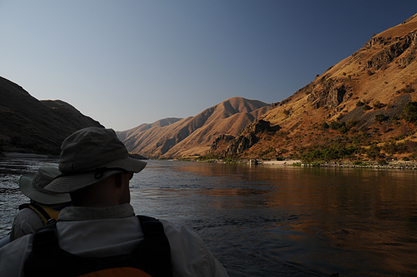 Hells Canyon National Recreation Area Snake River rafting sunset on hills