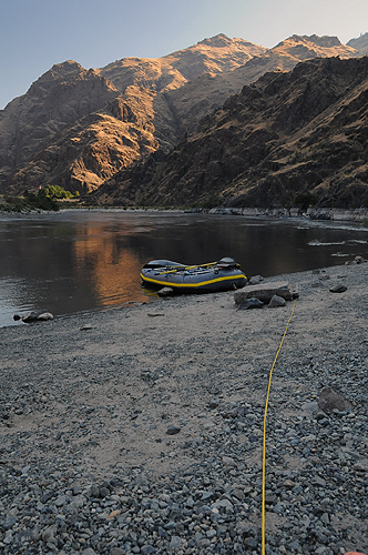Hells Canyon Snake River white water rafting sunset on cliffs