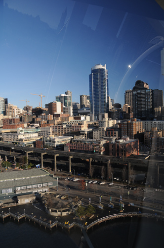 Seattle ferris wheel Great Wheel view of downtown Seattle skyline