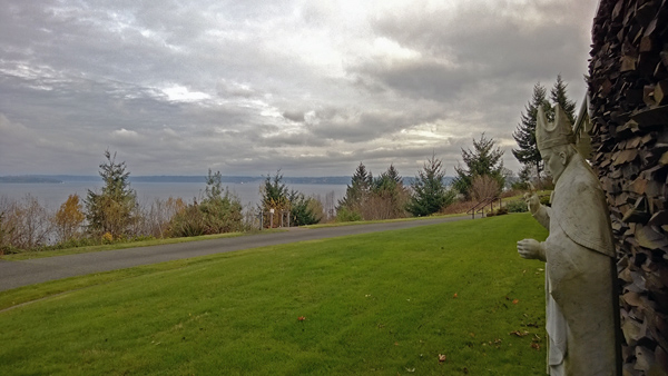 Archbishop Brunett Retreat Center at the Palisades Federal Way statue and Puget Sound view