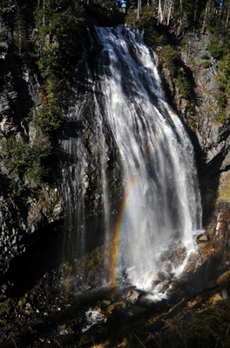 Narada Falls rainbow in Mt Rainier National Park