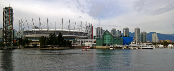 BC Place Stadium and Plaza of Nations across False Creek in Vancouver British Columbia Canada