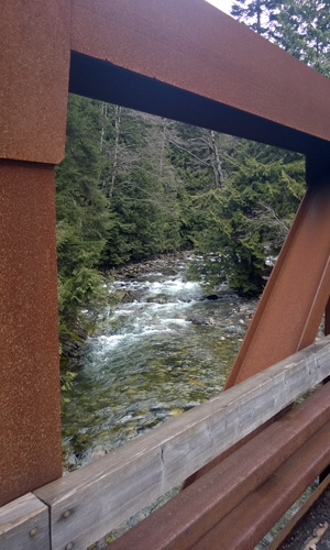 South Fork Snoqualmie River steel bridge near Denny Creek Campground