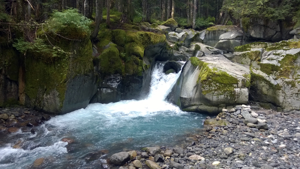 Stevens Creek Trail waterfall in Mount Rainier National Park