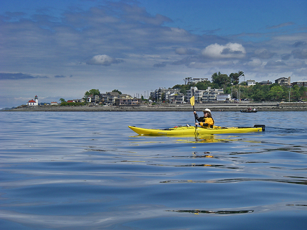 Sea Kayaking From West Seattle South Of Alki Point Lighthouse And Alki Beach