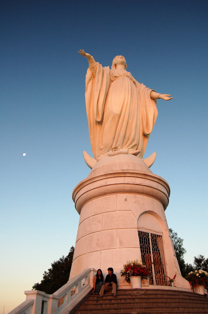 Virgen De La Immaculada Over Looking All Of Santiago From The Top Of Cerro San Cristobal, Chile
