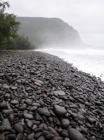 Hawaii Waipio Valley Black Beach Lava Rocks By The Pacific Ocean