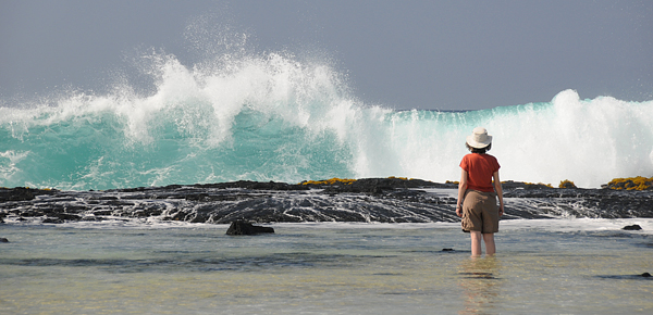 Karen Watching Large Waves Roll In At Wawaloli Beach Park Near Kailua-Kona Airport