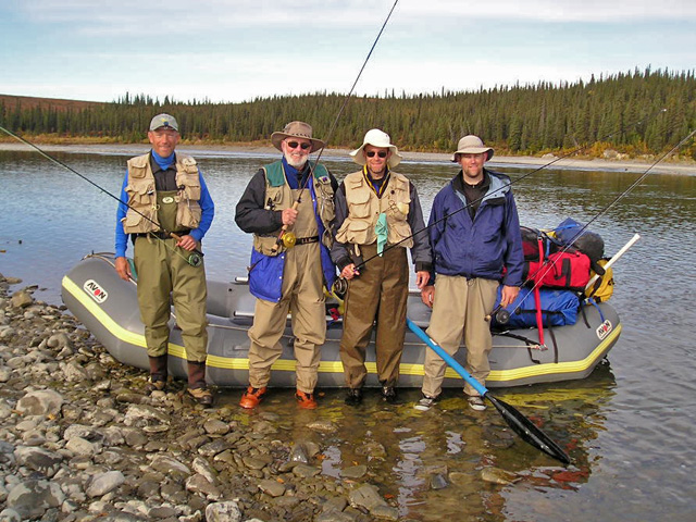 The Fishkateers Jeff, Dad, Scott, And Brian By Our Raft On Alaska's Kugururok River