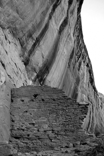 Arch Canyon Utah Ancestral Puebloan Anasazi Ruins Building Wall Below Sandstone Overhanging Cliff