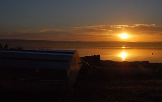 Sunrise At Bells Beach In Langley On Whidbey Island, Looking Over Saratoga Passage To Camano Island