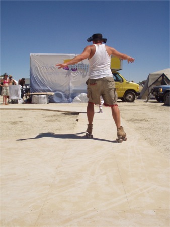 Warren Test Skating At Burning Man