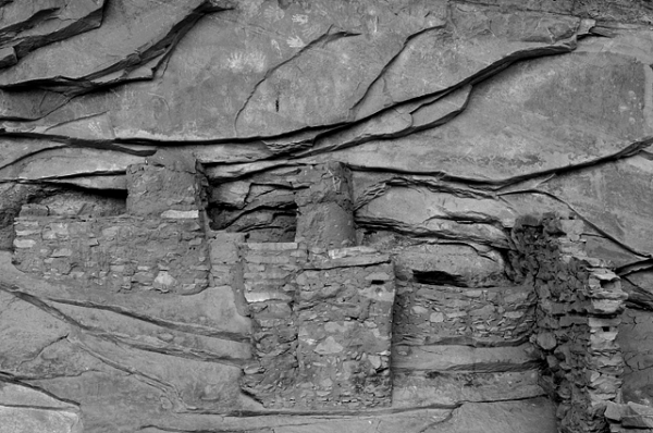 South Butler Wash Side Canyon Ancestral Puebloan Anasazi Ruins Granary Built Into Cliff Canyon Side