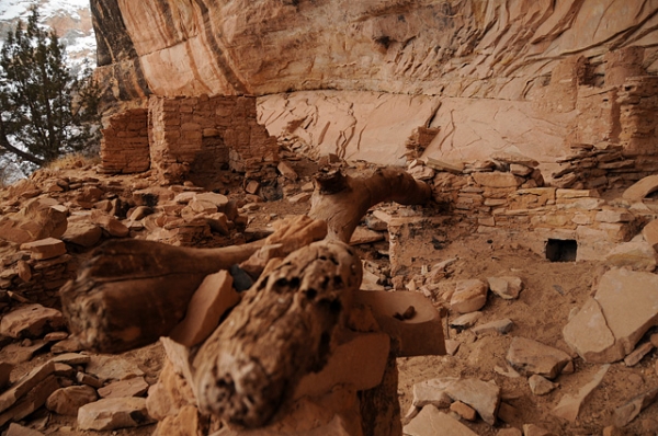 South Butler Wash Side Canyon Ancestral Puebloan Anasazi Ruins Building And Log Support