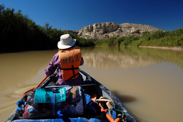 Canoeing On Rio Grande Between Big Bend National Park Texas And Mexico