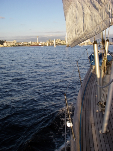 Elliott Bay Marina Seattle Thursday Night Sailboat Race On 46 Foot Hallberg-Rassy