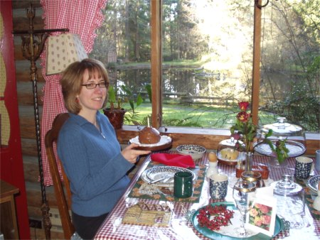 Karen With Birthday Cake At Whidbey Island Greenbank Guest House Log Cottages Log Cabin