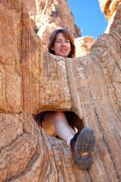 Karen Playing At Rock Hole Of Grapevine Hills In Big Bend National Park, Texas